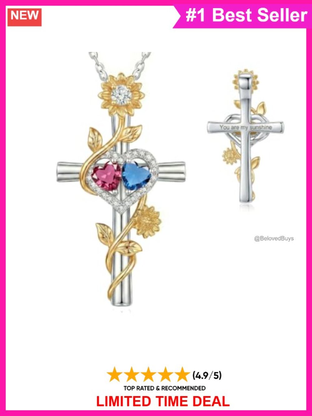 Birthstone Cross Necklace White Gold Plated Two-Tone Pendant Jewelry Gift for